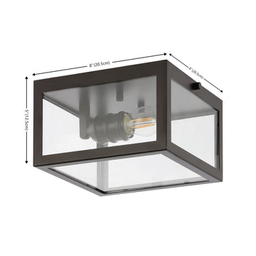Eleanor 8" Farmhouse Industrial Square Iron/Glass Case LED Flush Mount - JONATHAN Y